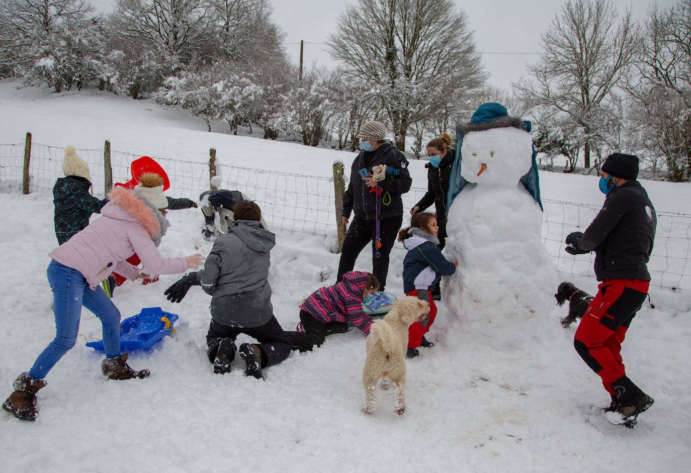 Decenas de personas han disfrutado este domingo en la nieve en el Alto de Etzegarate, en el término de Idiazabal.