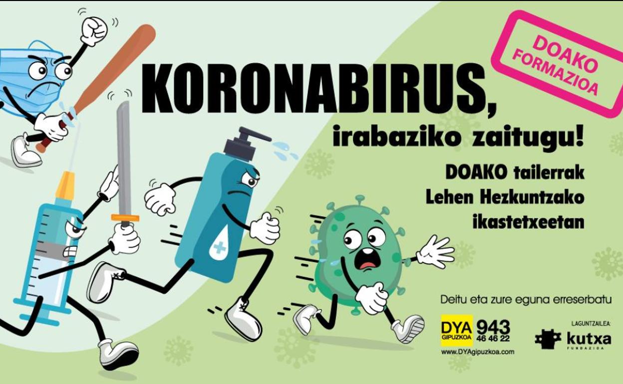 DYA Gipuzkoak koronabirusa azaltzeko egindako tailerraren kartela. 