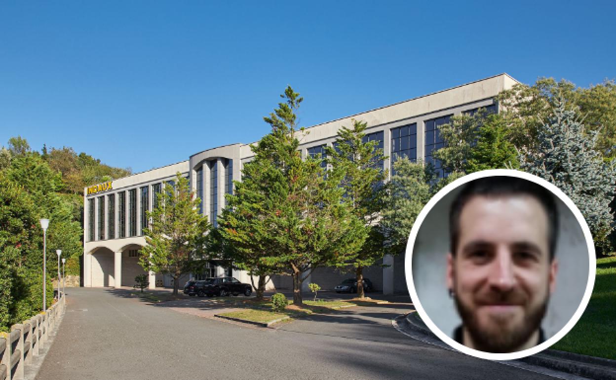 Exterior de la empresa Indaux, donde se produjo el accidente laboral, y foto del fallecido.