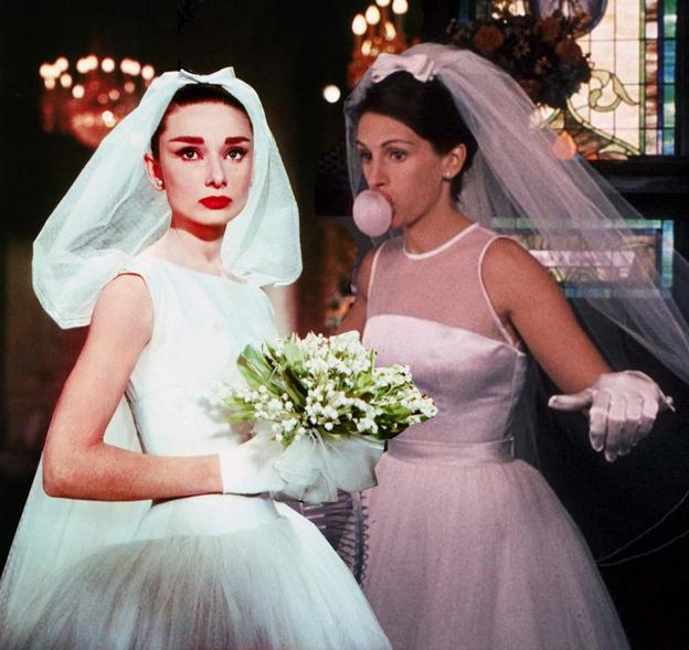 Audrey Hepburn en 'Funny Face' y Julia Roberts en 'Novia a la fuga'.