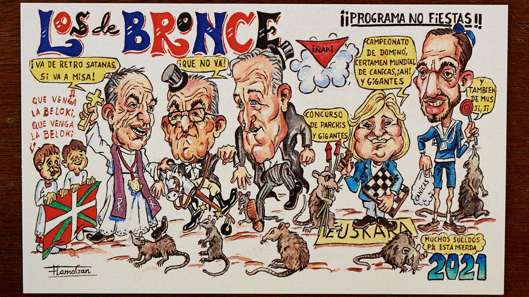 La Federación de Peñas de Pamplona ha presentado este miércoles las pancartas para los segundos 'no Sanfermines'a causa de la pandemia de coronavirus.