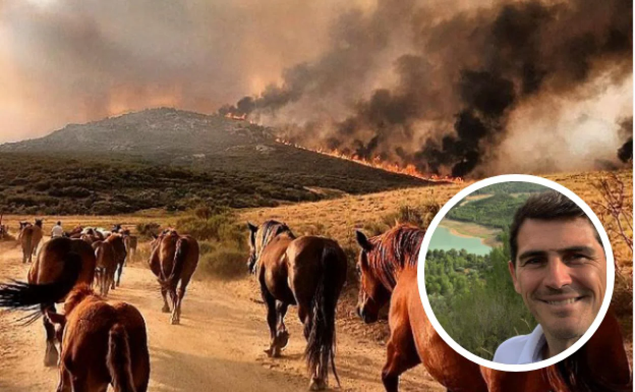 Iker Casillas participa en la extinción del incendio de su pueblo en Ávila 