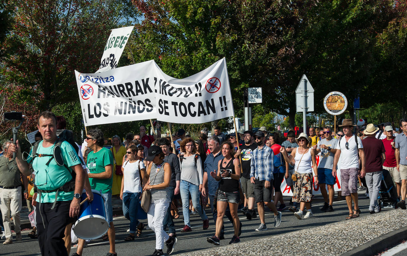 Fotos: Centenares de negacionistas se manifiestan entre Irun y Hendaia y cierran el puente de Santiago