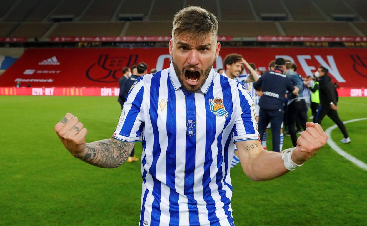 Portu celebra la victoria en la final de la Copa del Rey disputada en abril.