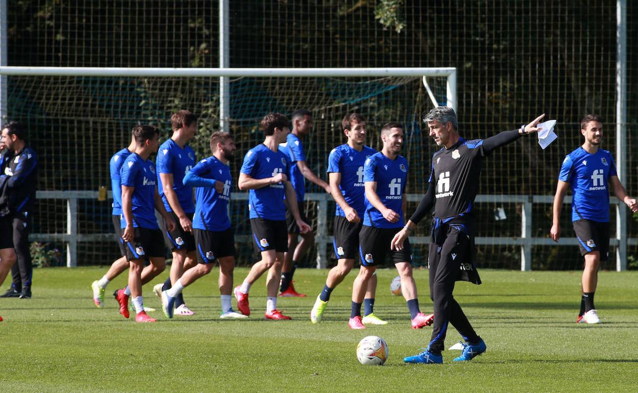 Imanol, durante el entrenamiento de este viernes en Zubieta.