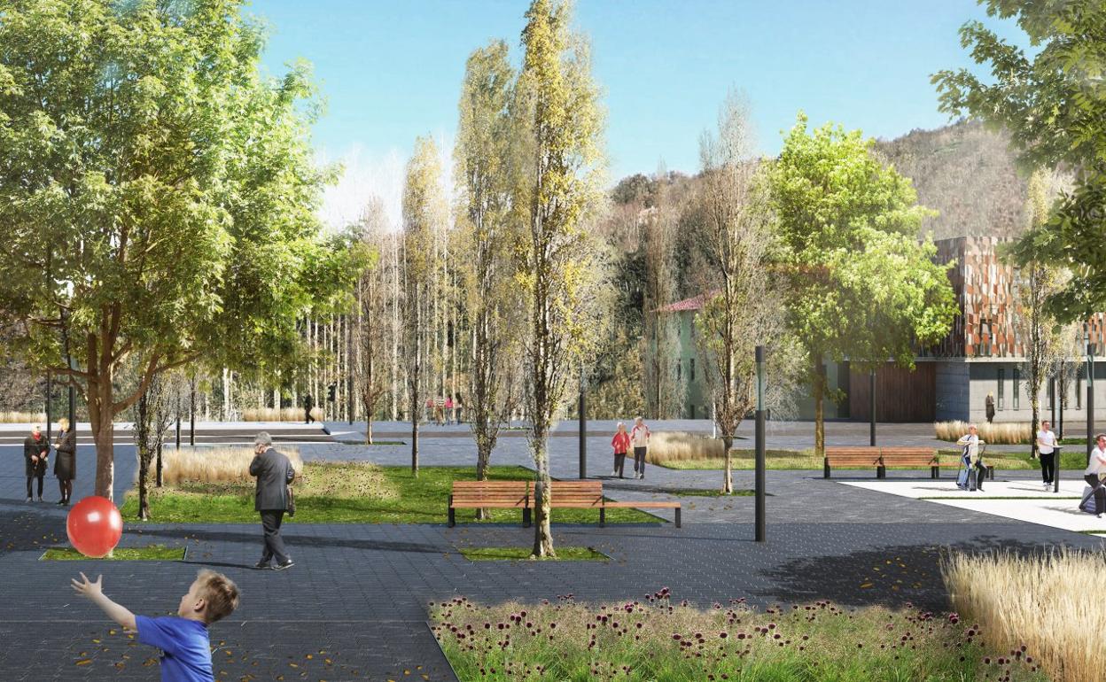 Fotomontaje de la nueva plaza Arteleku de Txomin, que se convertirá en el corazón del barrio. 