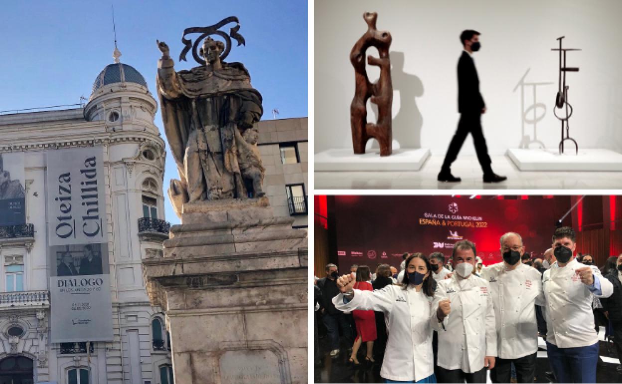 Las esculturas de Oteiza y de Chillida que reciben al visitante en la exposición de Bancaja en Valencia. Elena Arzak, Berasategui, Subijana y Airaudo, en la gala Michelín.