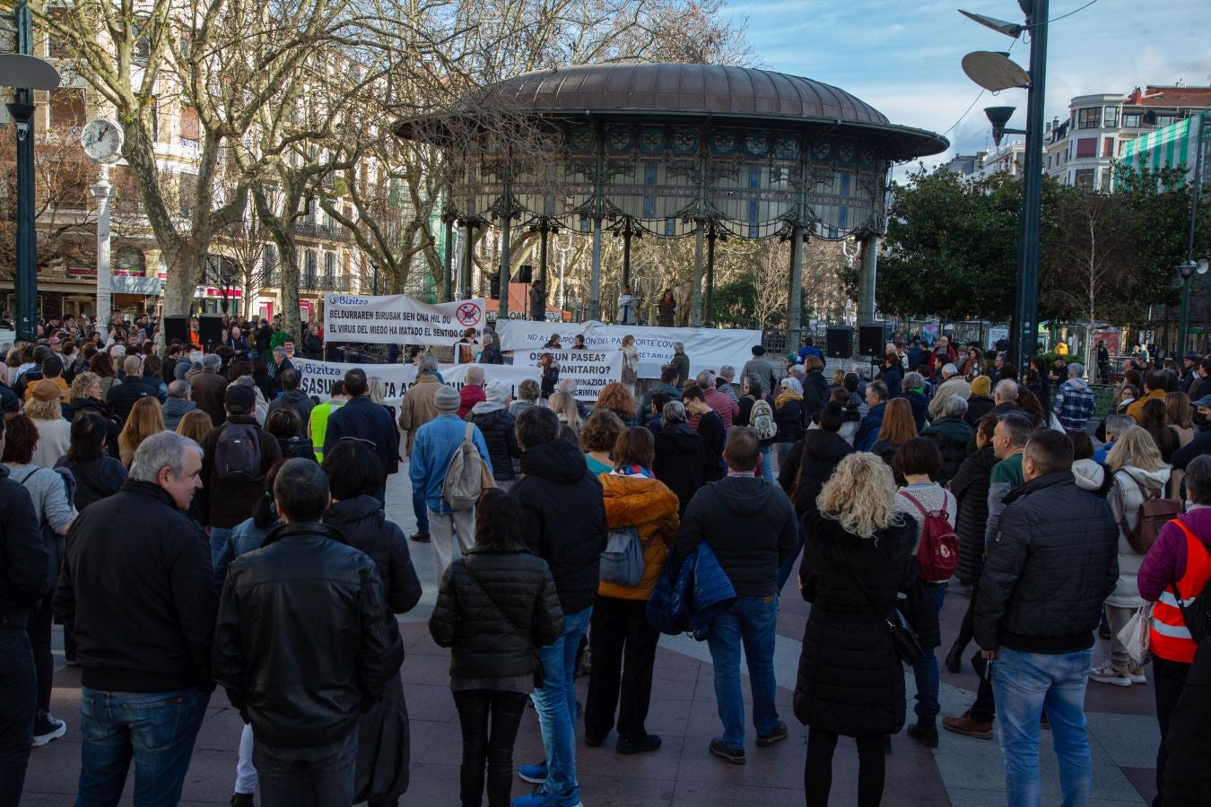 Fotos: La plataforma Bizitza vuelve a la salir a la calle en contra del pasaporte Covid