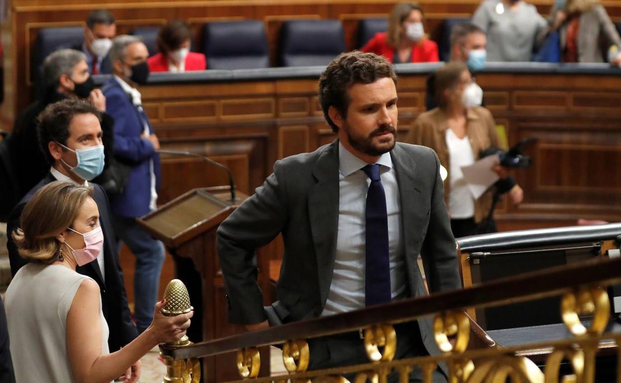 El líder del Partido Popular, Pablo Casado, en el Congreso de los Diputados. 