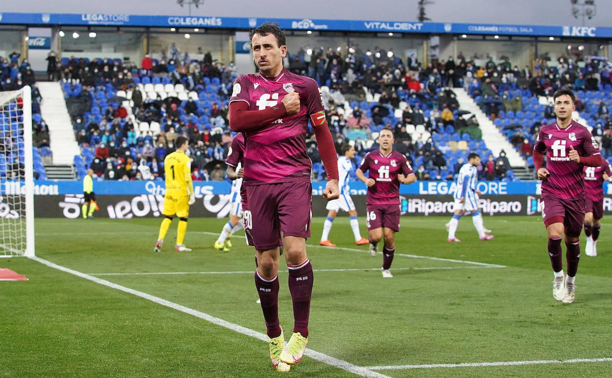 Mikel Oyarzabal celebra uno de sus goles ante el Leganés.