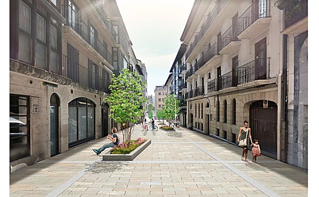 Imagen principal - Infografías que recogen las propuestas de peatonalización para Legia, Fueros y Berrotaran. 