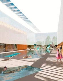 Imagen secundaria 2 - Otra vista del proyecto, responsables municipales y de las AAVV de los barrios colindantes y una propuesta para las piscinas lúdicas cubiertas. 