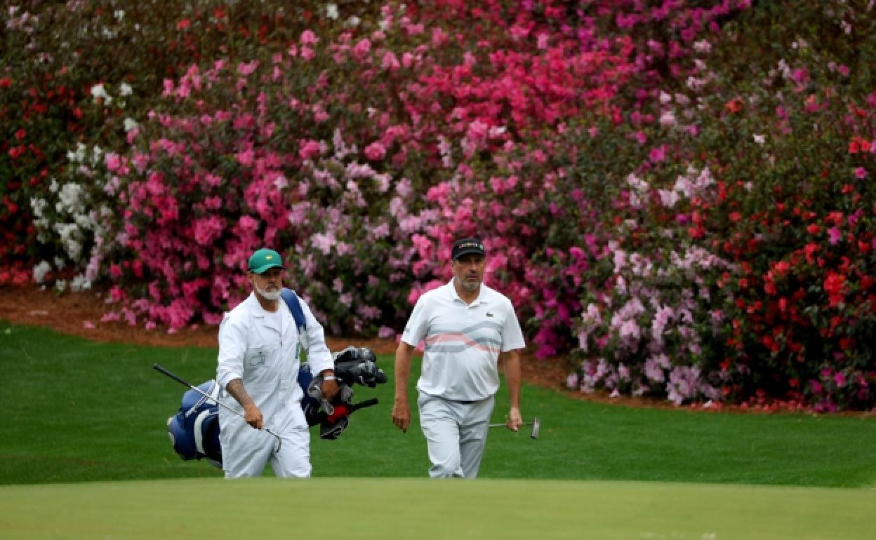 José María Olazabal, durante la ronda de prácticas en el Augusta National.