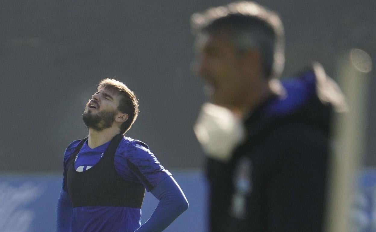 Portu aparece durante un entrenamiento con la Real en las instalaciones de Zubieta. 