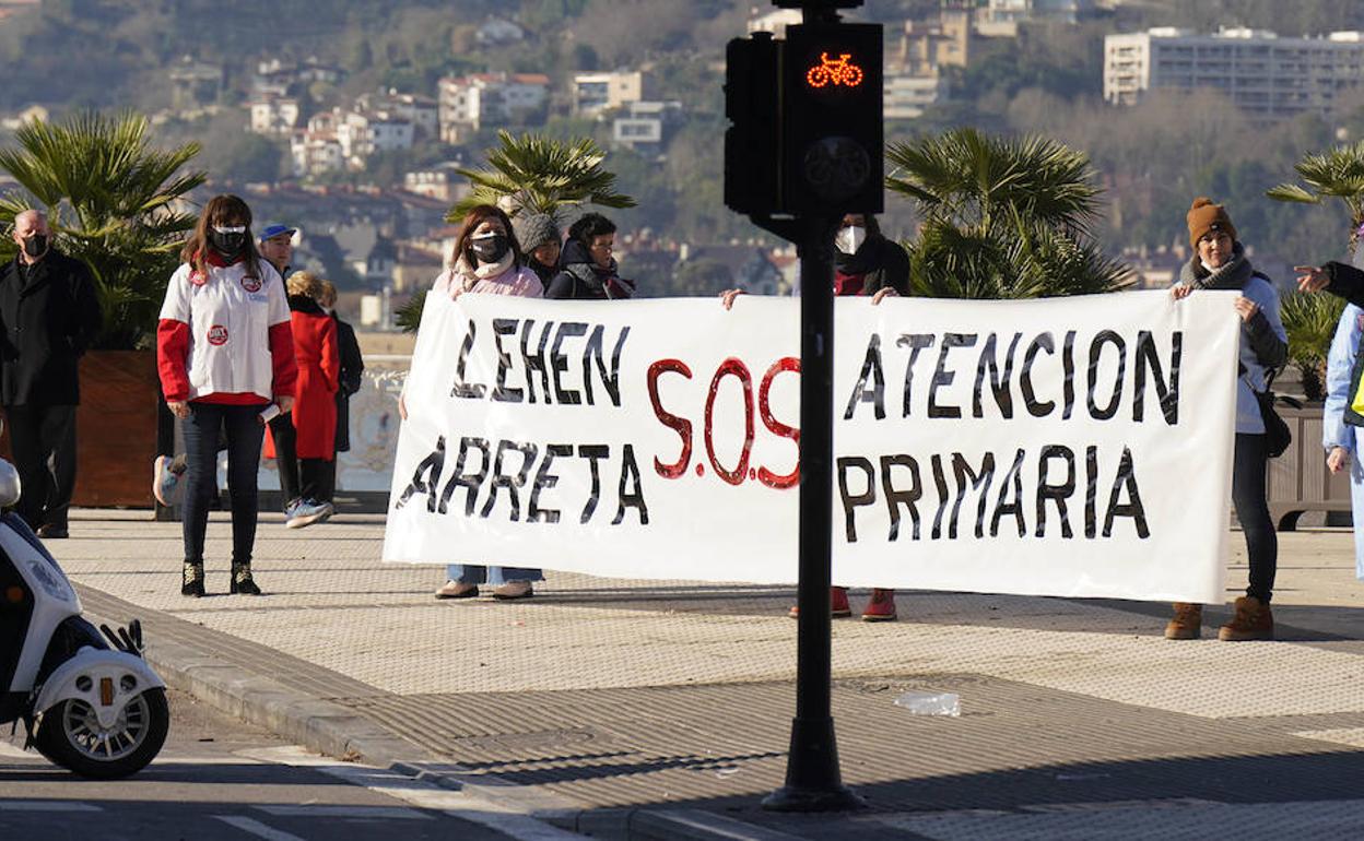 Una de las pancartas en las protestas que se llevaron a cabo en enero en Donostia.
