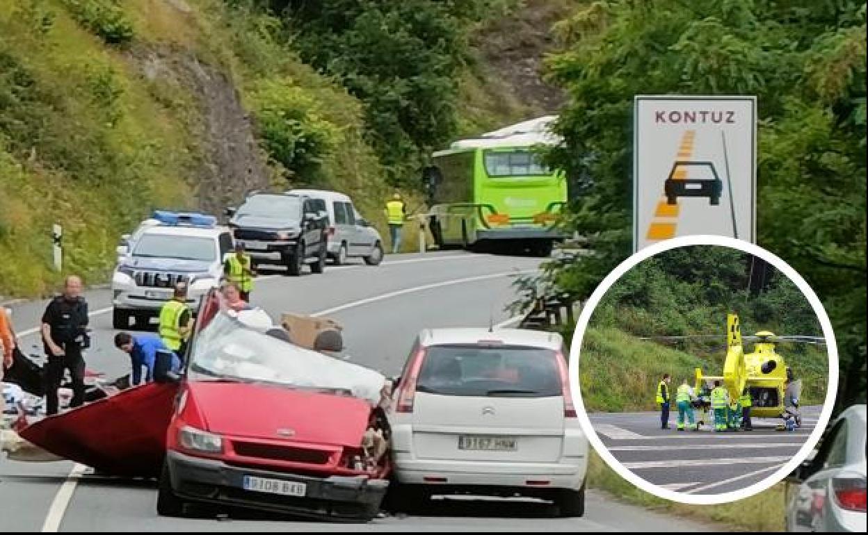 Un muerto y cuatro heridos al chocar un 'bizkaibus', un camión y una furgoneta en Llodio
