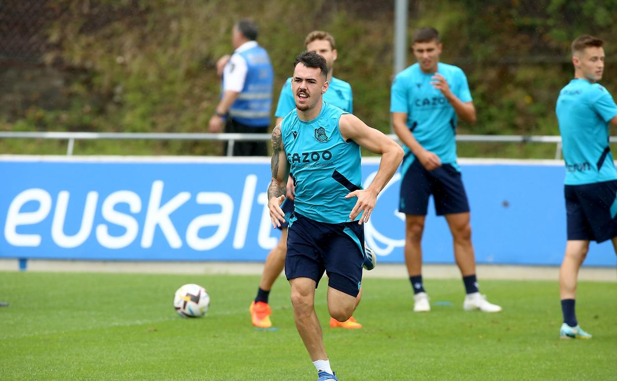 Sola, durante un entrenamiento en Zubieta. 