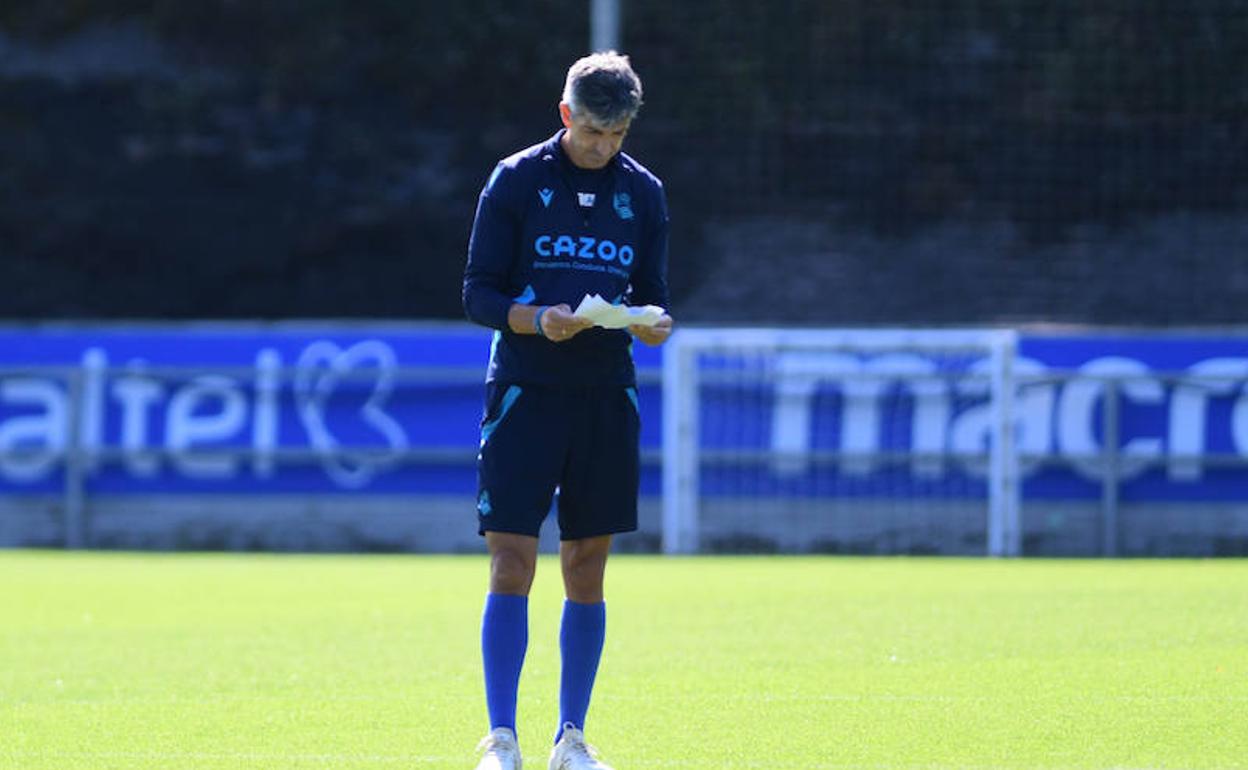 Imanol Alguacil, durante el entrenamiento de este sábado.