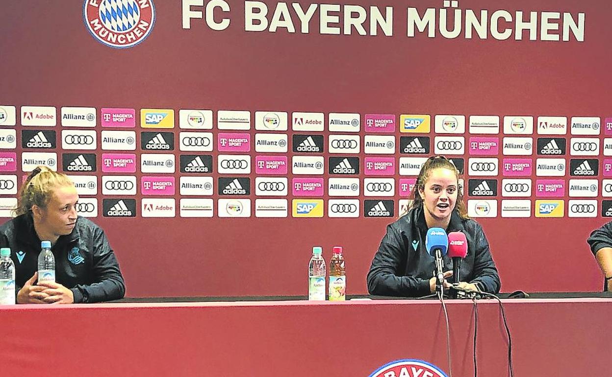 Las jugadoras de la Real Sociedad han comparecido este miércoles ante la prensa en Múnich.