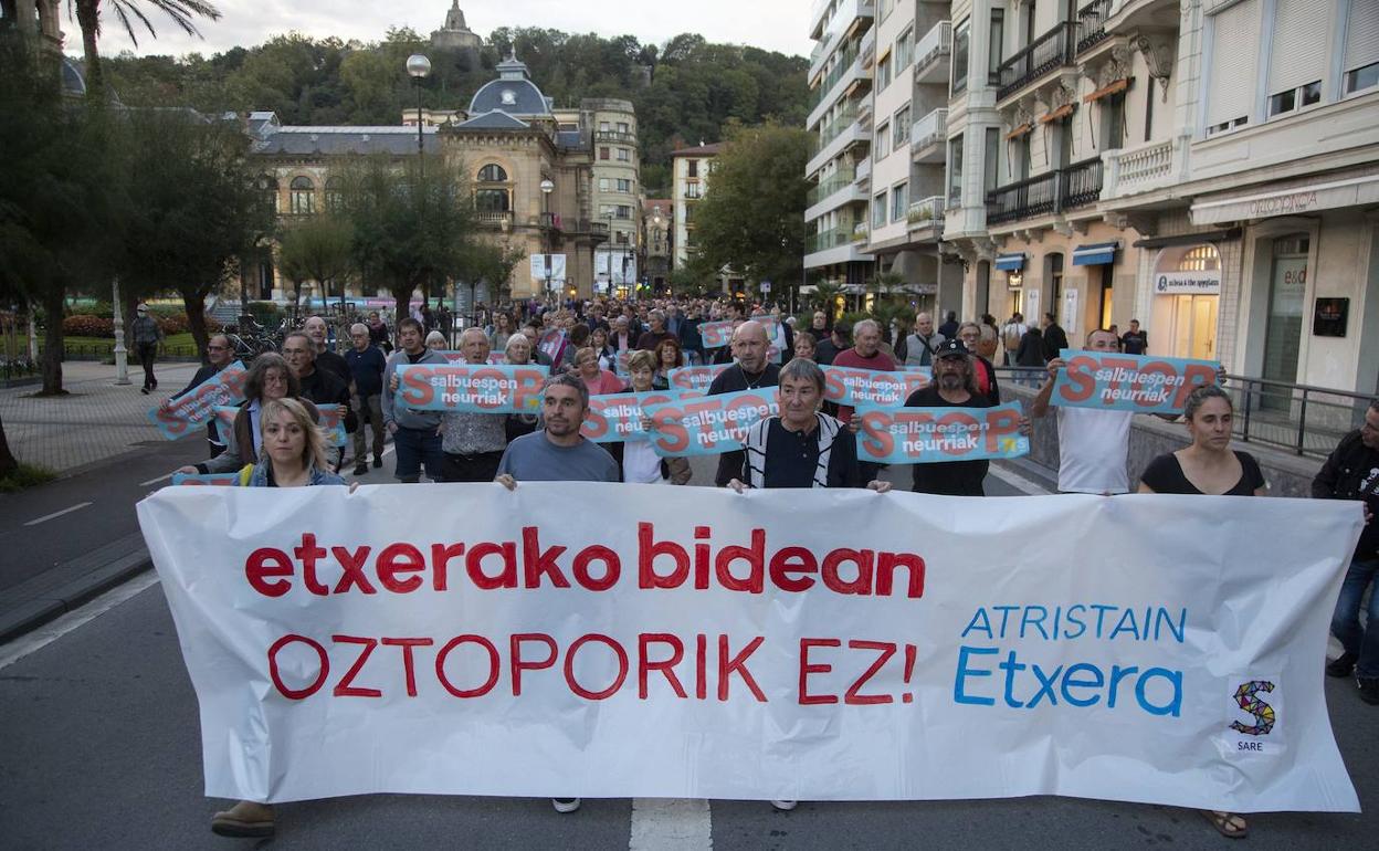 Cabeza de la manifestación que ha recorrido las calles de San Sebastián.