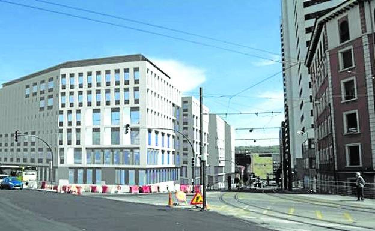 Simulación de la futura Facultad de Medicina y Enfermería de Basurto.