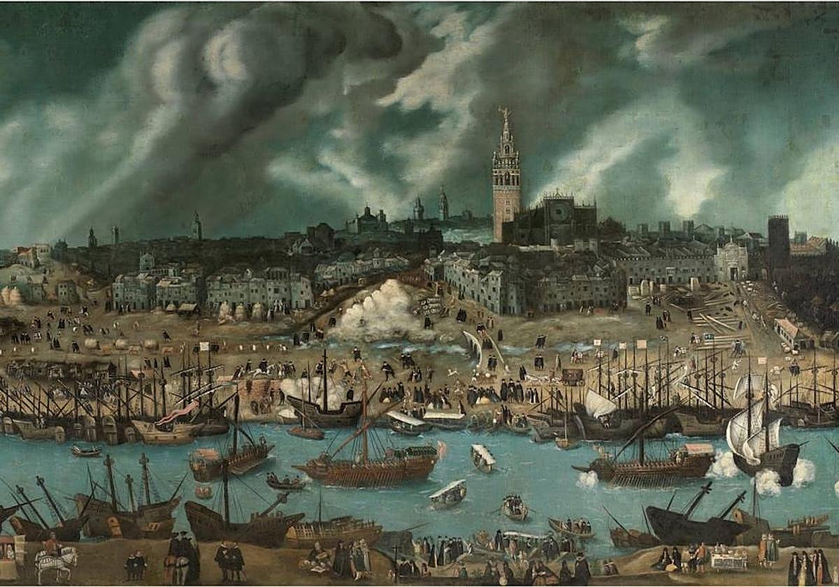Panorámica de Sevilla en el siglo XVI, donde se afincó Sancho López de Otalora, en un óleo atruibuido a Alonso Sánchez Coello.