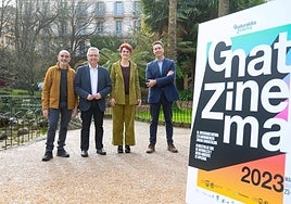 Juan Manuel Sotillos, José Ignacio Asensio, María José Telleria eta Jesús Martínez, Zinema Erakustaldiaren aurkezpenean.