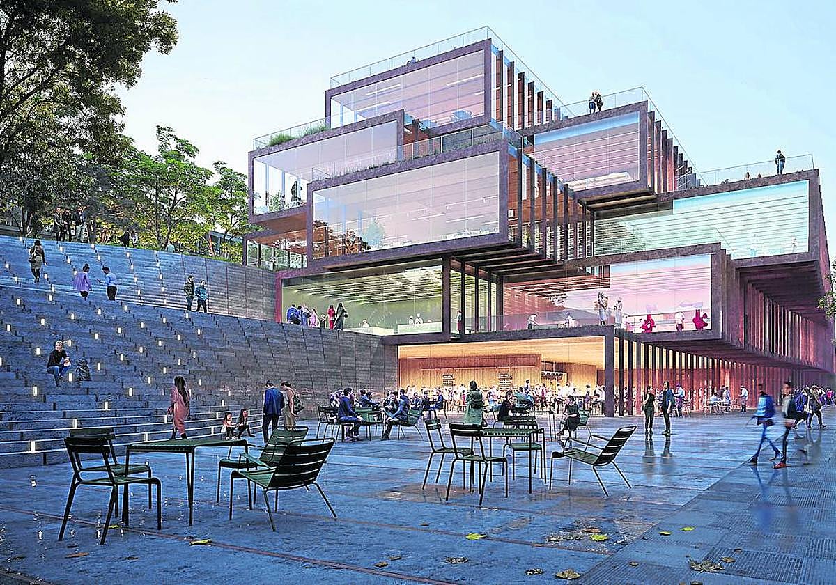 Vista lateral del nuevo edificio que se construirá en la avenida de Navarra en la que su cubierta será ajardinada y transitable.