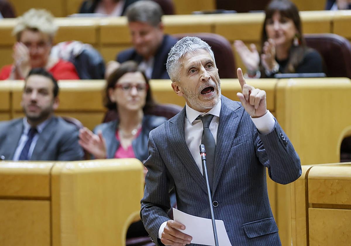 El ministro del Interior, Fernando Grande-Marlaska, ayer durante una de sus intervenciones en el Senado.