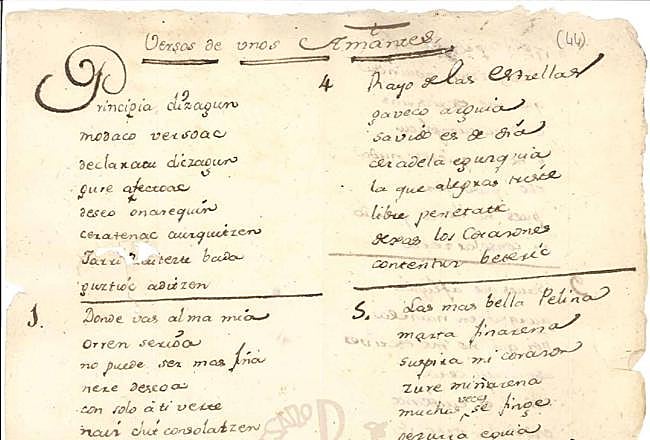 Versos en euskera. Archivo Diocesano de Pamplona.