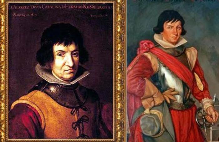 Catalina de Erauso, más conocida como la Monja Alférez, y Antonio de Oquendo y Zandategui