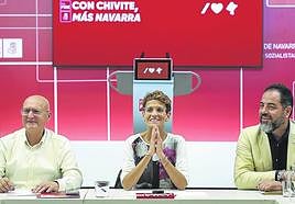 María Chivite, durante la reunión que celebró este lunes en Pamplona la Ejecutiva regional de los socialistas navarros.