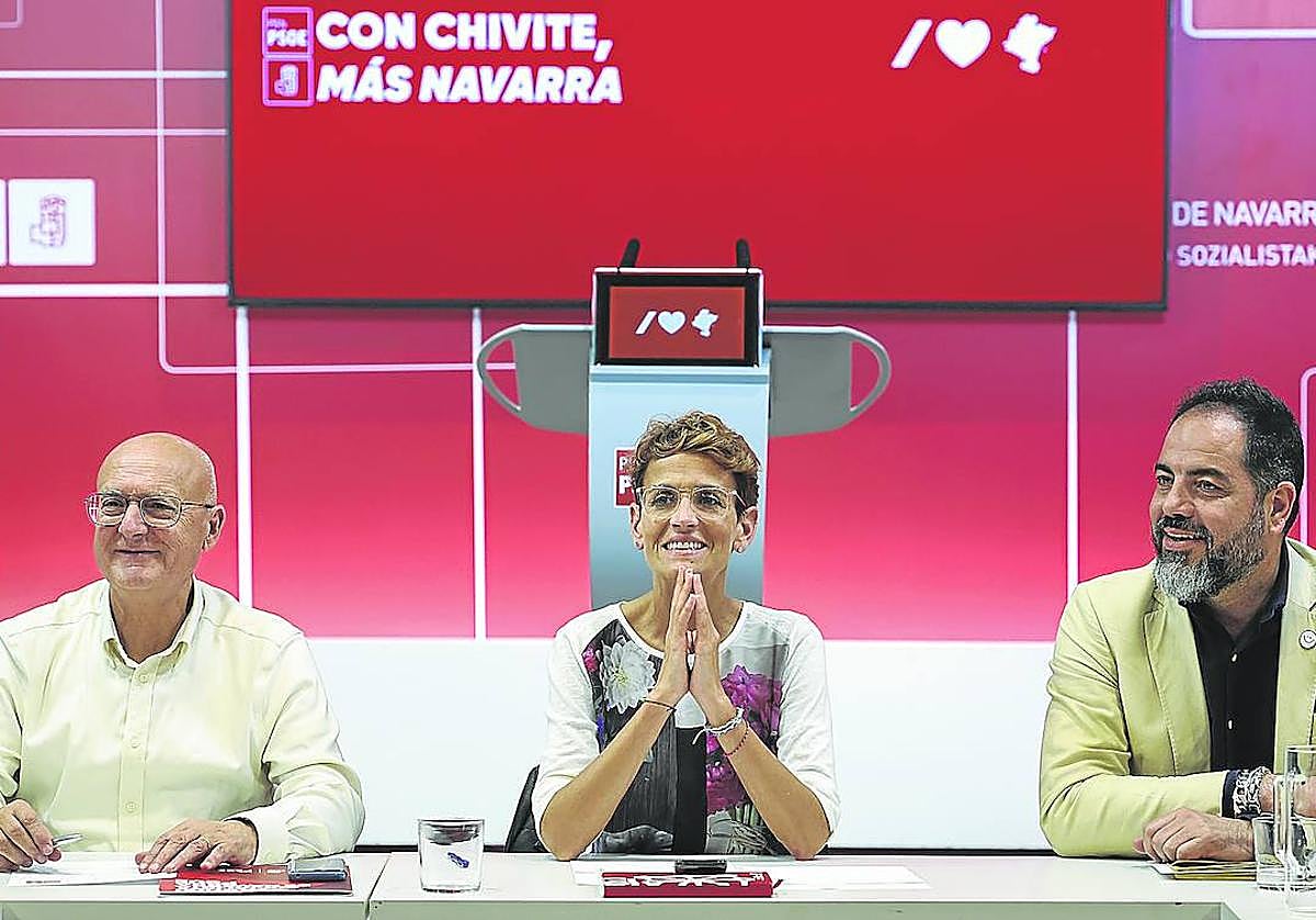 María Chivite, durante la reunión que celebró este lunes en Pamplona la Ejecutiva regional de los socialistas navarros.