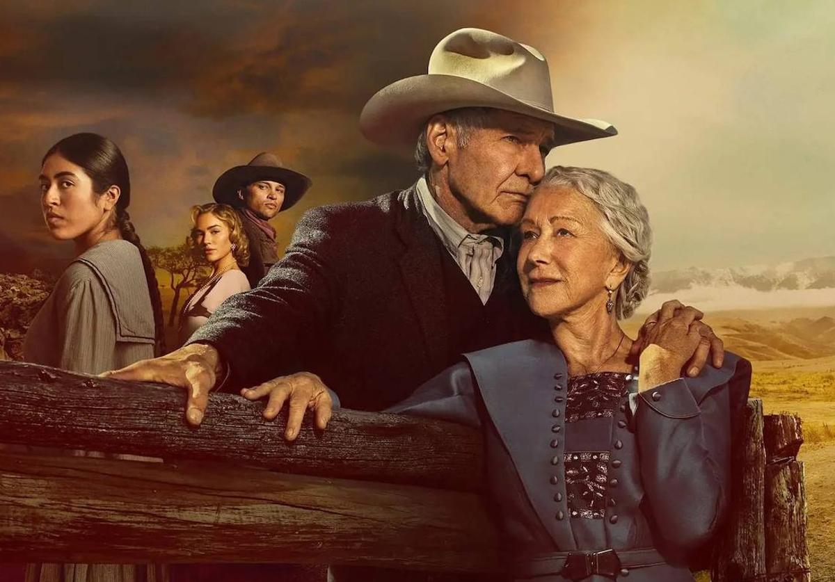 Harrison Ford y Helen Mirren, en primer plano, protagonizan la interesante serie '1923'.