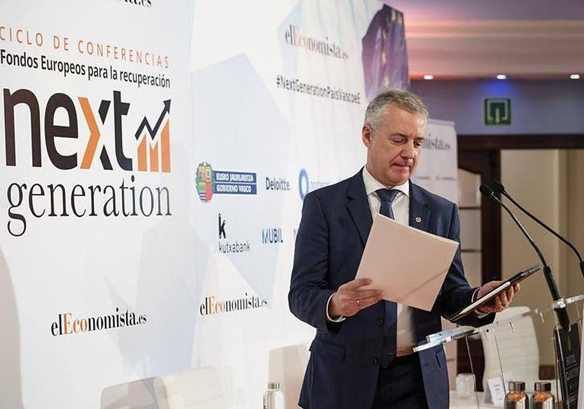 El lehendakari Iñigo Urkullu en una jornada sobre los fondos Next Generation.