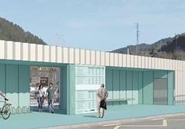 Una plataforma lineal de 56 m2 aglutinará la zona de espera, el baño público, paneles y parking de bicis.