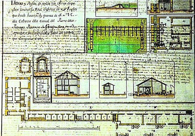 Plano de las instalaciones de la Real Fábrica de Anclas en Errenteria.