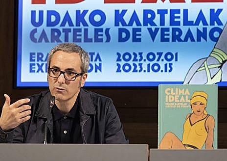 Imagen secundaria 1 - Arriba: las competiciones deportivas como reclamo turístico. Centro: el comisario de la exposición Mikel Lertxundi Galiana. Abajo: cartel de 1934 que ha inspirado el título de la muestra.