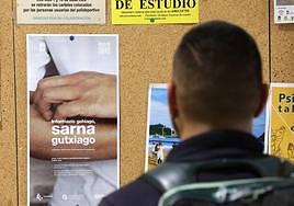 Cartel informativo sobre la sarna en el panel de un polideportivo guipuzcoano.