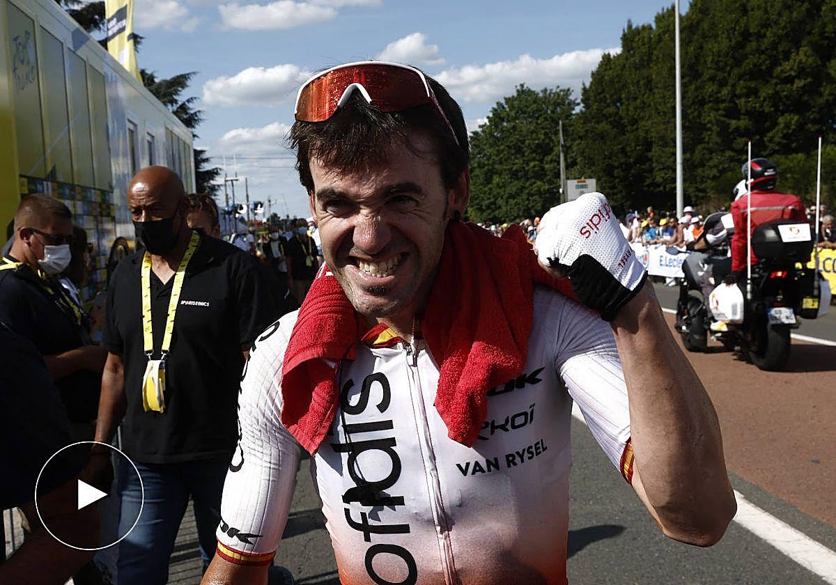 Ion Izagirre, exultante en la línea de llegada.