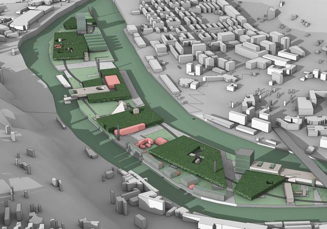 Maqueta virtual realizada por Javier Zunda y que representa el proyecto arquitectónico más ortodoxo, frente a la maqueta de barro anterior que es de corte más escultórico.