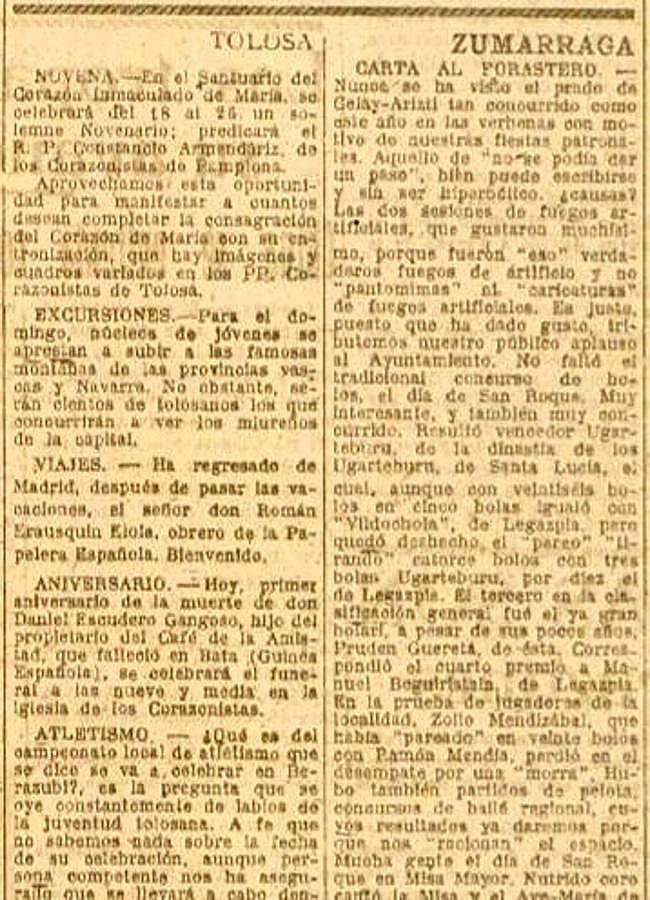 Crónicas del 18 de agosto de 1945 en EL DIARIO VASCO.