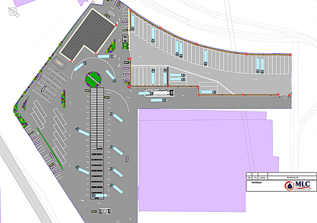 Plano de la estación de servicio en proyección.