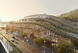 Así será el nuevo edificio del Basque Culinary Center visto desde la Avenida de Navarra.