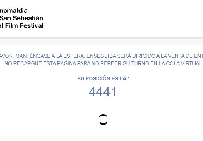 Imagen que los cinéfilos se están encontrando cuando realizan la compra vía 'online'. La cifra indica su posición en la cola virtual.