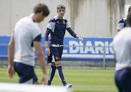 Imanol Alguacil, este martes en el entrenamiento de la Real Sociedad.