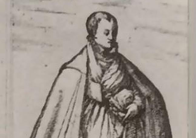 Parte de un grabado de Joris Hoefnagel del paso de San Adrián que muestra una mujer vasca rapada y con la cabeza descubierta.