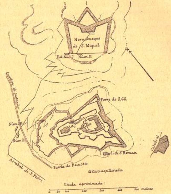 Mapa de las fortificaciones de Burgos en 1812.