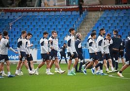 Los jugadores de la Real, durante un entrenamiento de esta semana.