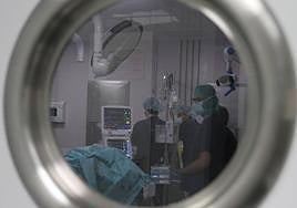Varios sanitarios trabajan dentro de un quirófano de un hospital de Osakidetza.